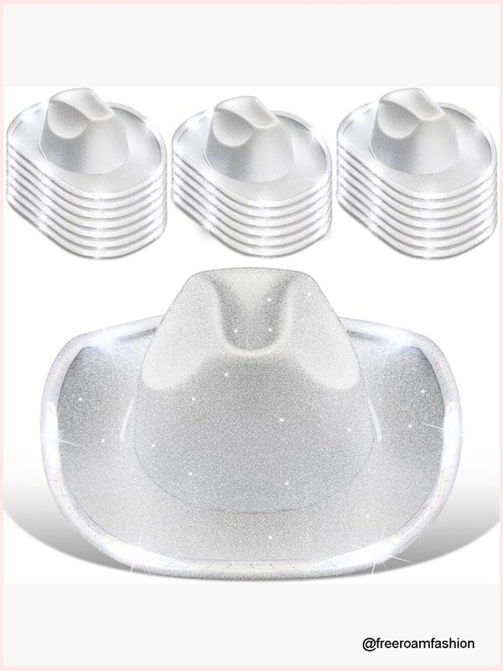20-Pack LED Flashing Light Up Cowboy Cowgirl Hats with Drawstring for Parties